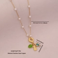 Collana oceano dorata con foglia di tartaruga e pietra blu su catena di perle - Stile Foglia di Monstera e Ananas (3#)