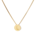 Golden stainless steel necklace featuring a round coin pendant with embossed letter L - Letter L (KN118650-K)
