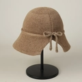 Detailed view of breathable knitted sun hat featuring a delicate bow tie on the back - M (56-59cm) / Khaki