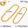 Zweiteiliges Set goldener Panzerketten-Armbänder aus Edelstahl mit Magnetverschluss - Doppelseitig Geschliffene Panzerkette - Kleine Größe (17cm) / Gold