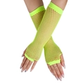 Neon green long fingerless fishnet gloves for festivals and retro party costumes - One Size / Neon Yellow
