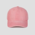 Close-up of pink washed cotton baseball cap showing vintage texture and stitching - Pink
