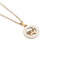 Detail showing a golden round pendant with hollow butterfly and white rhinestones - Gold Round Hollow Butterfly Rhinestone