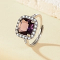 Silver ring featuring a square purple gemstone surrounded by small white zircon stones - Platinum Gold [purple Diamond] Ljz-266 / Adjustable Open