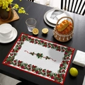 Christmas placemat with winter pine, red berries and snow motif on black wooden table - Red Berry Pine Needle