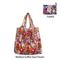 Foldable medium shopping bag with brown gear floral print and matching zipper pouch - Medium - Gear Flower