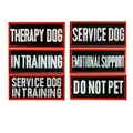 Set of 6 black and white embroidered patches for service dog vests and training harnesses - 6 Pieces Set (Red Border)