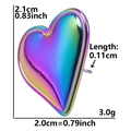 Macro view of heart-shaped iridescent steel earring with size labels and measurements - Solid Heart Shape / Colorful