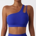 Royal blue one-shoulder sports bra with asymmetric cut-out and wide elastic hem - S / Klein Blue