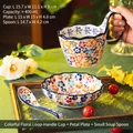Hand-painted floral ceramic mug set with petal-edged saucer and matching spoon - Colorful Flower (with Saucer & Spoon)
