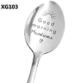 Polished stainless steel spoon engraved with Good morning Handsome and sun icon - Good Morning Handsome