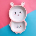 Pink rabbit shaped bamboo fiber divided plate for kids with carrot design print - 052 Rabbit Plate