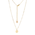 Detail of gold stainless steel necklace with white beads and daisy petal flower pendant - White