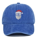 Detail of Santa Claus embroidery on washed royal blue vintage cotton baseball cap - Adjustable / Sapphire Blue