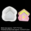 Cartoon house silicone mold for DIY candles and a colorful resin finished sample - Style 2 Cottage / Clear