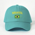 Detailed view of Brasil baseball cap with 1938 national flag embroidery on light blue fabric - One Size / Lake Blue