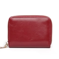 Dark red genuine leather accordion card wallet with gold zipper and textured finish - Oil Wax Red
