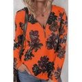Oranje damesshirt met lange mouwen, bloemenprint en een modieuze rits bij de v-hals - Oranje