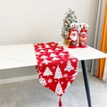 Christmas table runner set with red tree patterns and Santa Reindeer wine bottle covers - 5# Red Base Snowflake Xmas Tree