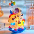 Astronaut on unicorn building block pen holder with warm LED lights and 1877 pieces - 16806 Unicorn Astronaut with Confession Balloons and Light