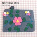 Handmade wool felt organizer bag with floral pattern in dark navy, size 14x20.5cm - Navy Style