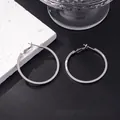 Minimalist silver-toned large hoop earrings with flat round design in a luxury style - E-076---platinum 30mm