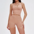 Ensemble fitness nude sans couture avec débardeur dos nu et short de sport taille haute - S / Haut Et Bas / Soutien-gorge + Short / Rose Rétro