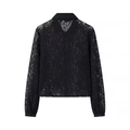 Dettaglio del retro della camicia in pizzo nero con colletto a polo e maniche lunghe - XS / Nero