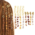 Boho spiral hair rings with natural stone charms in gold finish for braided hairstyles - Full Set Combo / Mixed Colors