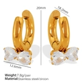 Aros dorados de acero inoxidable con lazos de circón corazón y dimensiones - Pendientes de Circonia Blanca (EH299)