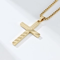 Macro detail of golden cross pendant with American flag pattern and box chain link - Standard Type / Gold