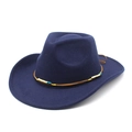 Détail d'un chapeau en laine bleu marine avec ruban en cuir et perles colorées - M (56-58cm) / Bleu marine
