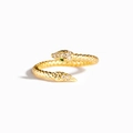Minimalistischer goldener Schlangenring aus 925er Silber mit grünen Augen und Steinen - Gold