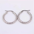 Silver twisted hoop earrings with a textured rope design and secure latch closure - 25mm / Silver
