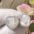 Macro di orecchini a cuore in madreperla con trama a scacchi e strass - Platino