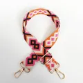 Detail of colorful geometric diamond pattern woven canvas bag strap with gold lobster clasps - Pattern No. 14
