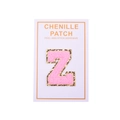 Detailed pink chenille letter Z patch with gold glitter edge and adhesive backing - Letter Z / Pink