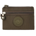 Minimalist dark coffee nylon coin purse with double zippers and round logo pendant - Coffee