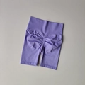 Detail view of high waist lavender seamless scrunch butt shorts with ribbed waistband - Lavender