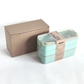 Three-layer 900ml wheat straw lunch box with eco-friendly BPA free packaging box - 900ml Wheat Straw 3-Layer Lunch Box + Paper Box (Green)