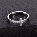 Silver stainless steel cross ring with pavé crystals and Beloved inner engraving - Steel Color Cross Ring with Zirconia Engraved Size 8