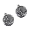 Antique silver circular alloy pendant featuring intricate European church relief design - Style 07 Retro Castle (15mm) / Antique Silver