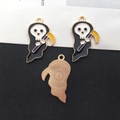 Enamel grim reaper charms for Halloween DIY jewelry with purple scythe and gold metal base - Black Grim Reaper Ghost 16x28mm (15131)