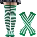 Detail of green and white striped over-knee socks and arm warmers for St. Patrick's Day - One Size / Green and White Striped