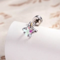 Single silver four-pointed star stud earring with iridescent crystal and butterfly back - AB Colorful (Single Piece)
