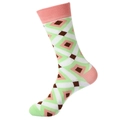 Damen Karo-Socken mit pinkfarbenem und grünem Rautenmuster auf weißem Hintergrund - 1078-Rosa Grün Argyle