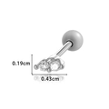 Silver stainless steel stud earring with two clear cubic zirconia stones and screw back - Silver White