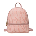 Pink leather letter printed mini backpack for women, casual Korean style daily school bag. - Pink