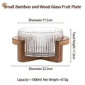 Saladier en verre à rayures verticales et socle en bambou, capacité de 1800 ml - Saladier Nervuré Avec Support en Bambou (Petit)