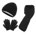 Schwarzes 3-teiliges Winter-Set mit Strickmütze, Schal und Touchscreen-Handschuhen für Erwachsene - Schwarz
